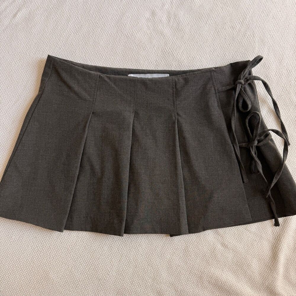 Bershka Dark Gray Pleated Mini Skort with Side Tie